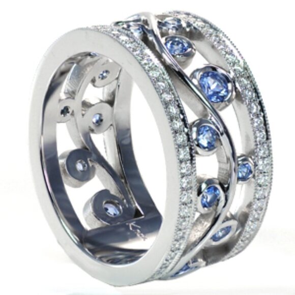 💝 Eternity Dainty Sea Blue Gems Twisted Vines Trendy Rings for Women, PD542 - Picture 4 of 7